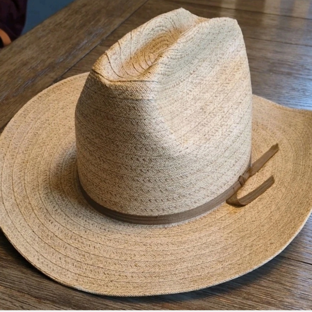 Vintage Tanbark Drover JR Cowboy 6 7/8 Hat USA Straw Western Hand Blocked
